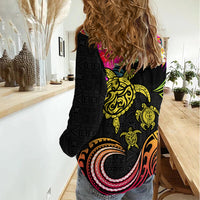 Hawaii Turtle Day Women Casual Shirt Polynesian Tattoo and Hibiscus Flowers LT03 - Polynesian Pride