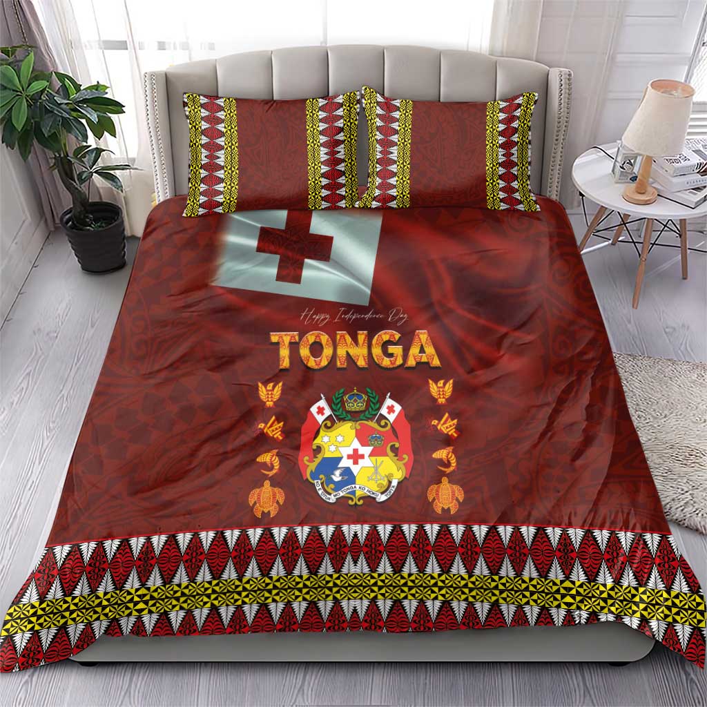 Tonga Independence Day Bedding Set National Flag and Emblem with Ngatu Art Pattern LT03 - Polynesian Pride