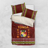 Tonga Independence Day Bedding Set National Flag and Emblem with Ngatu Art Pattern LT03 US Twin 172cm x 218cm Red - Polynesian Pride