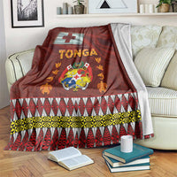 Tonga Independence Day Blanket National Flag and Emblem with Ngatu Art Pattern LT03 Red - Polynesian Pride