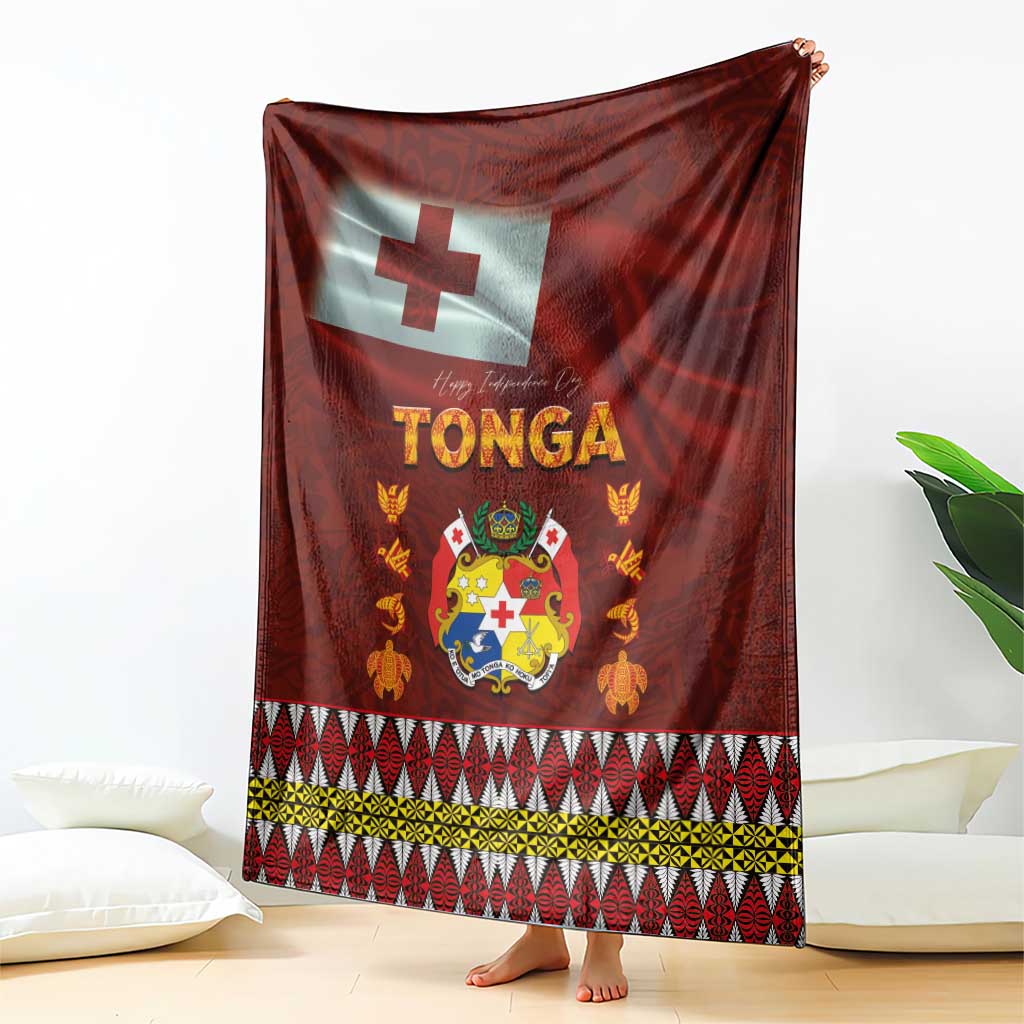 Tonga Independence Day Blanket National Flag and Emblem with Ngatu Art Pattern LT03 - Polynesian Pride