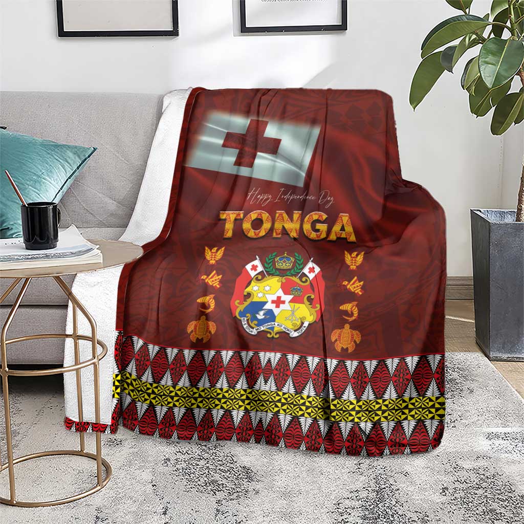 Tonga Independence Day Blanket National Flag and Emblem with Ngatu Art Pattern LT03 - Polynesian Pride