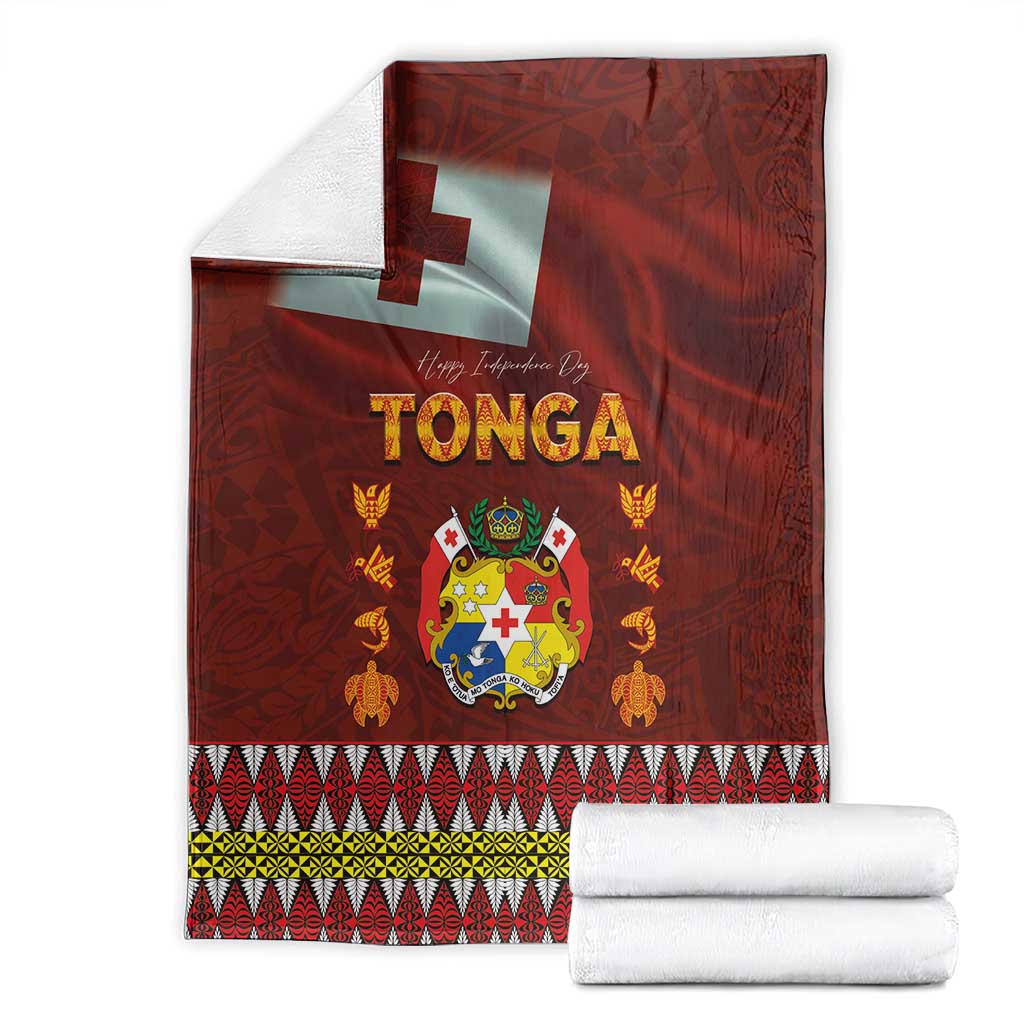 Tonga Independence Day Blanket National Flag and Emblem with Ngatu Art Pattern LT03 - Polynesian Pride