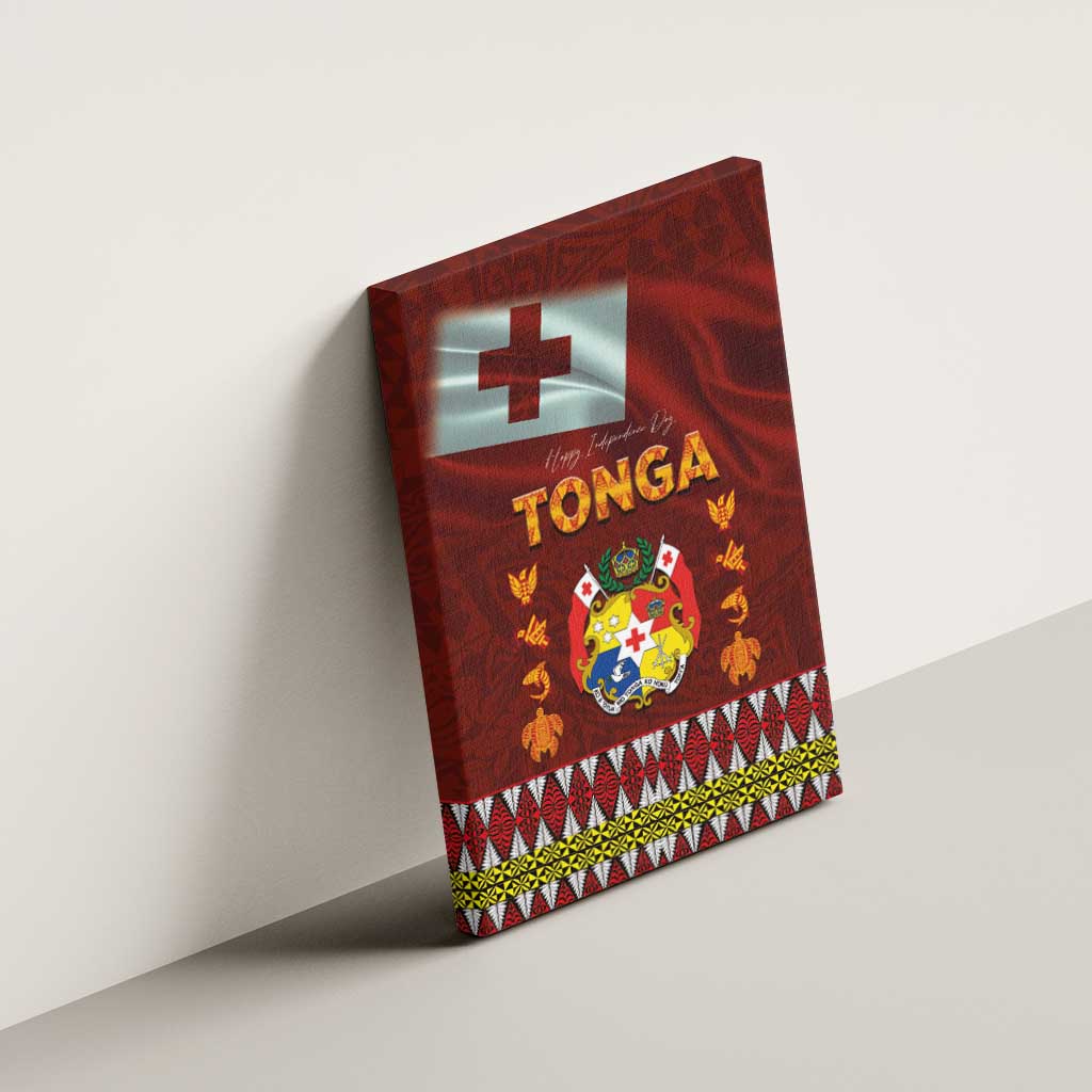 Tonga Independence Day Canvas Wall Art National Flag and Emblem with Ngatu Art Pattern LT03 - Polynesian Pride