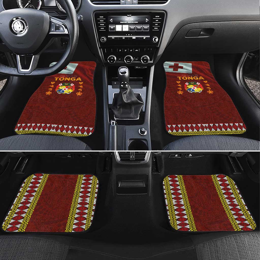 Tonga Independence Day Car Mats National Flag and Emblem with Ngatu Art Pattern LT03 Set 4pcs Red - Polynesian Pride