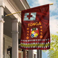 Tonga Independence Day Garden Flag National Flag and Emblem with Ngatu Art Pattern LT03 House Flag Red - Polynesian Pride