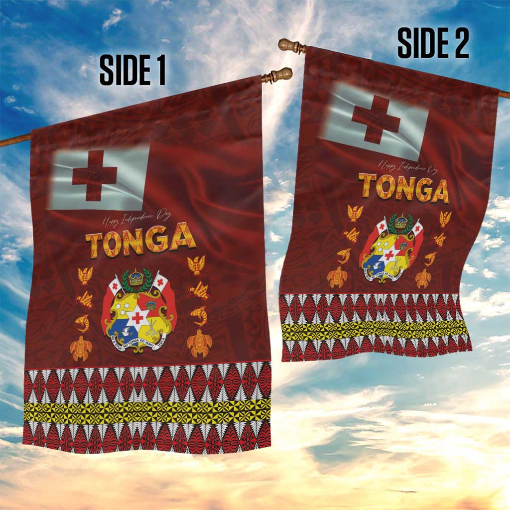Tonga Independence Day Garden Flag National Flag and Emblem with Ngatu Art Pattern LT03 - Polynesian Pride