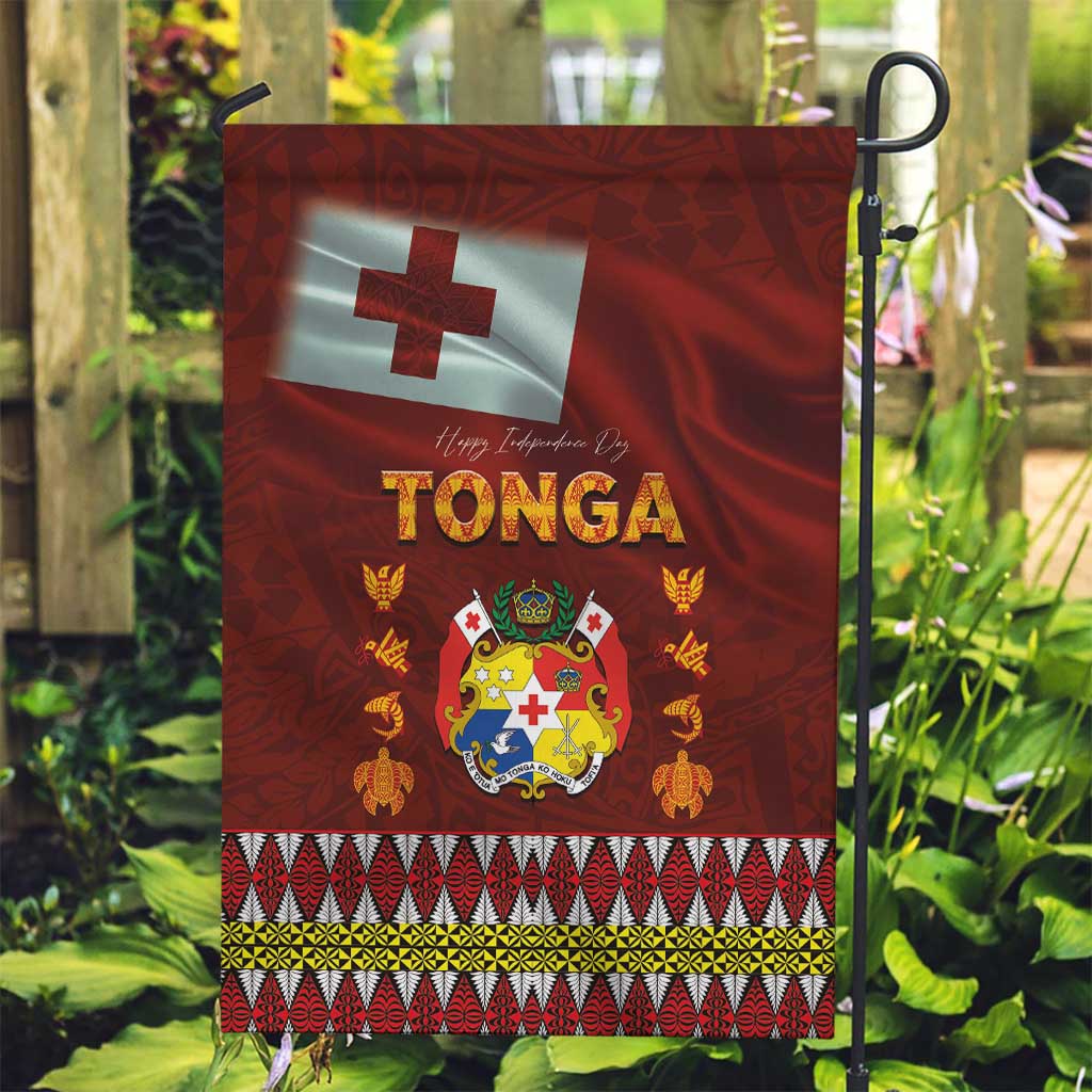 Tonga Independence Day Garden Flag National Flag and Emblem with Ngatu Art Pattern LT03 Garden Flag Red - Polynesian Pride
