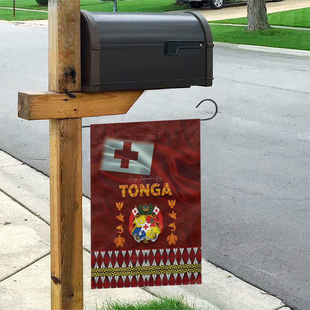 Tonga Independence Day Garden Flag National Flag and Emblem with Ngatu Art Pattern LT03 - Polynesian Pride