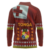 Tonga Independence Day Long Sleeve Polo Shirt National Flag and Emblem with Ngatu Art Pattern LT03 - Polynesian Pride