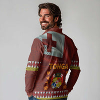 Tonga Independence Day Long Sleeve Polo Shirt National Flag and Emblem with Ngatu Art Pattern LT03 - Polynesian Pride