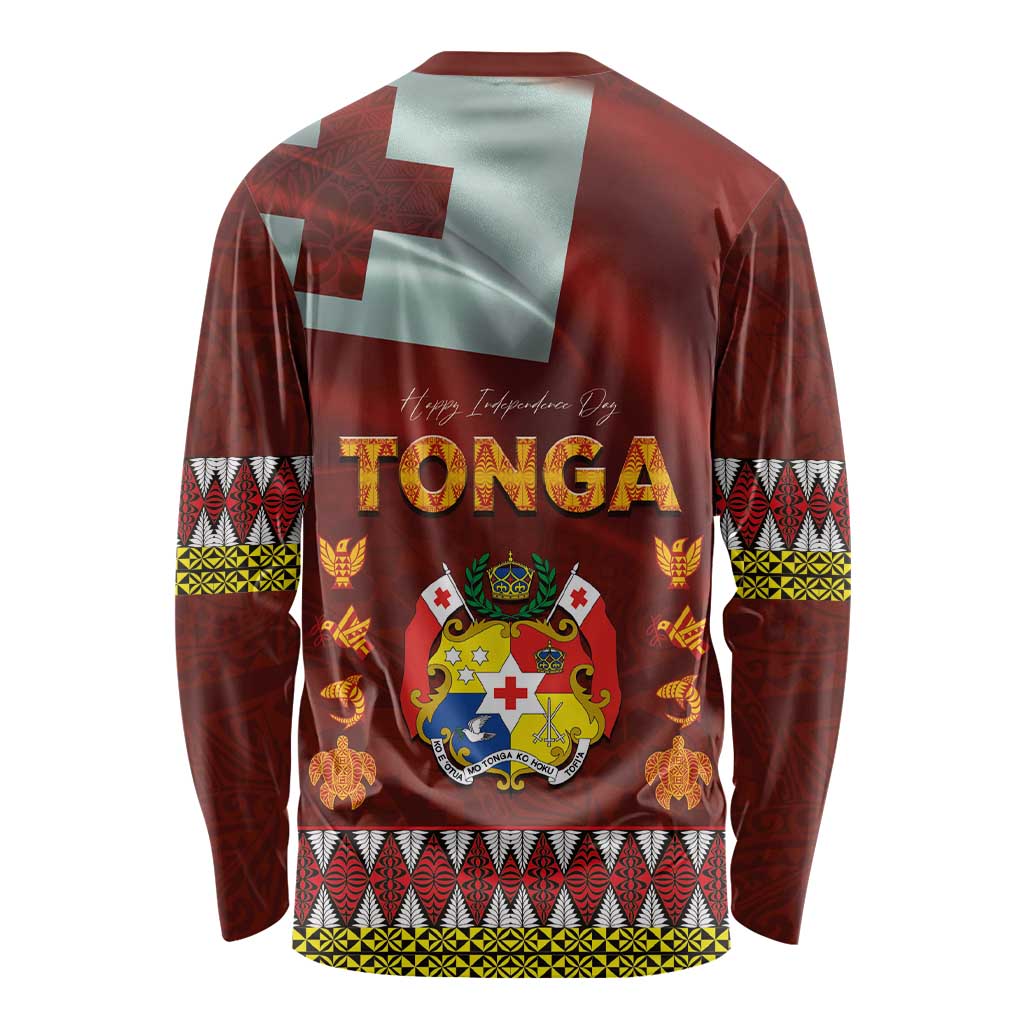 Tonga Independence Day Long Sleeve Shirt National Flag and Emblem with Ngatu Art Pattern LT03 - Polynesian Pride