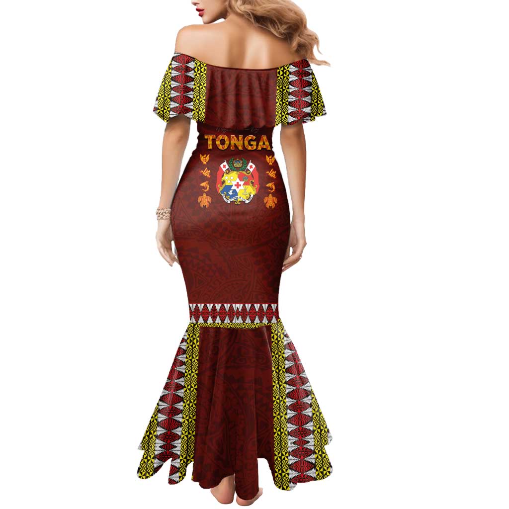 Tonga Independence Day Mermaid Dress National Flag and Emblem with Ngatu Art Pattern LT03 - Polynesian Pride