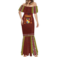 Tonga Independence Day Mermaid Dress National Flag and Emblem with Ngatu Art Pattern LT03 - Polynesian Pride