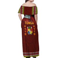 Tonga Independence Day Off Shoulder Maxi Dress National Flag and Emblem with Ngatu Art Pattern LT03 - Polynesian Pride