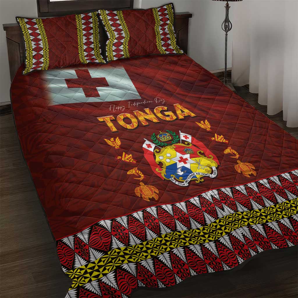 Tonga Independence Day Quilt Bed Set National Flag and Emblem with Ngatu Art Pattern LT03 Red - Polynesian Pride