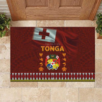 Tonga Independence Day Rubber Doormat National Flag and Emblem with Ngatu Art Pattern LT03 Red - Polynesian Pride