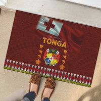 Tonga Independence Day Rubber Doormat National Flag and Emblem with Ngatu Art Pattern LT03 - Polynesian Pride