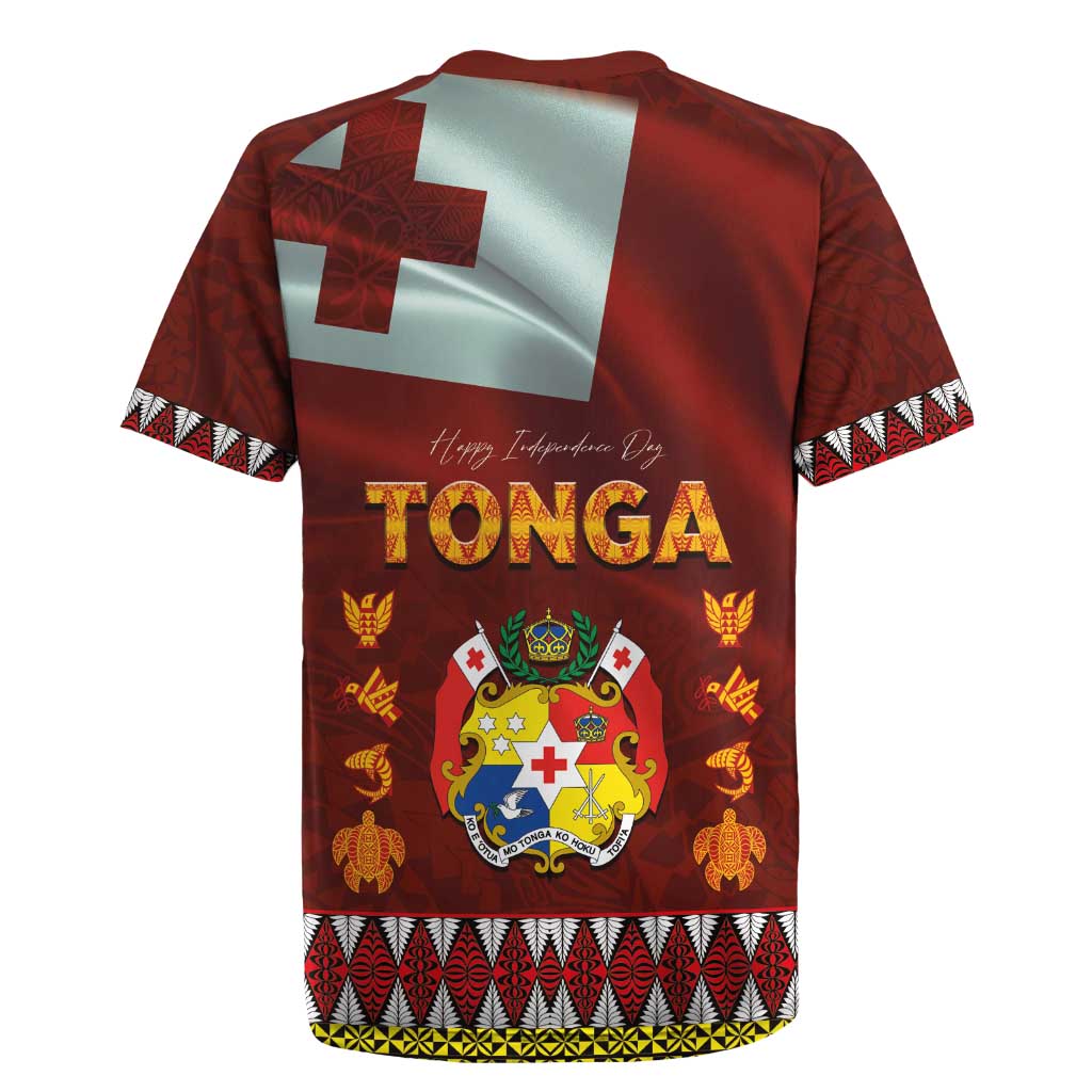 Tonga Independence Day Rugby Jersey National Flag and Emblem with Ngatu Art Pattern LT03 - Polynesian Pride