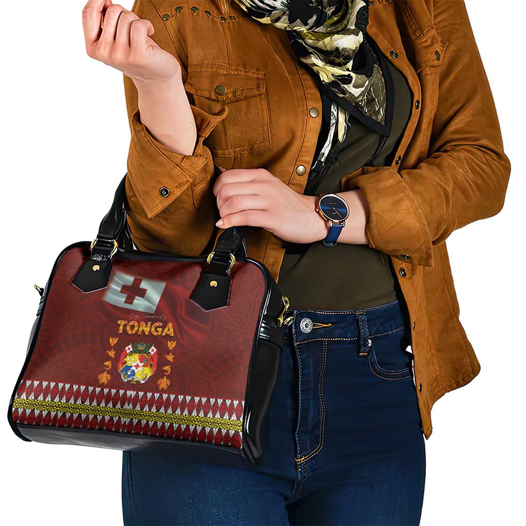 Tonga Independence Day Shoulder Handbag National Flag and Emblem with Ngatu Art Pattern LT03 - Polynesian Pride