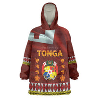 Tonga Independence Day Wearable Blanket Hoodie National Flag and Emblem with Ngatu Art Pattern LT03 One Size Red - Polynesian Pride