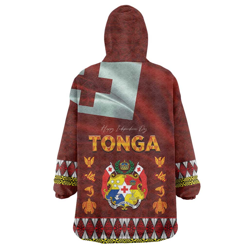 Tonga Independence Day Wearable Blanket Hoodie National Flag and Emblem with Ngatu Art Pattern LT03 - Polynesian Pride