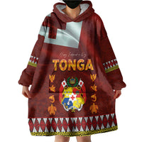 Tonga Independence Day Wearable Blanket Hoodie National Flag and Emblem with Ngatu Art Pattern LT03 - Polynesian Pride