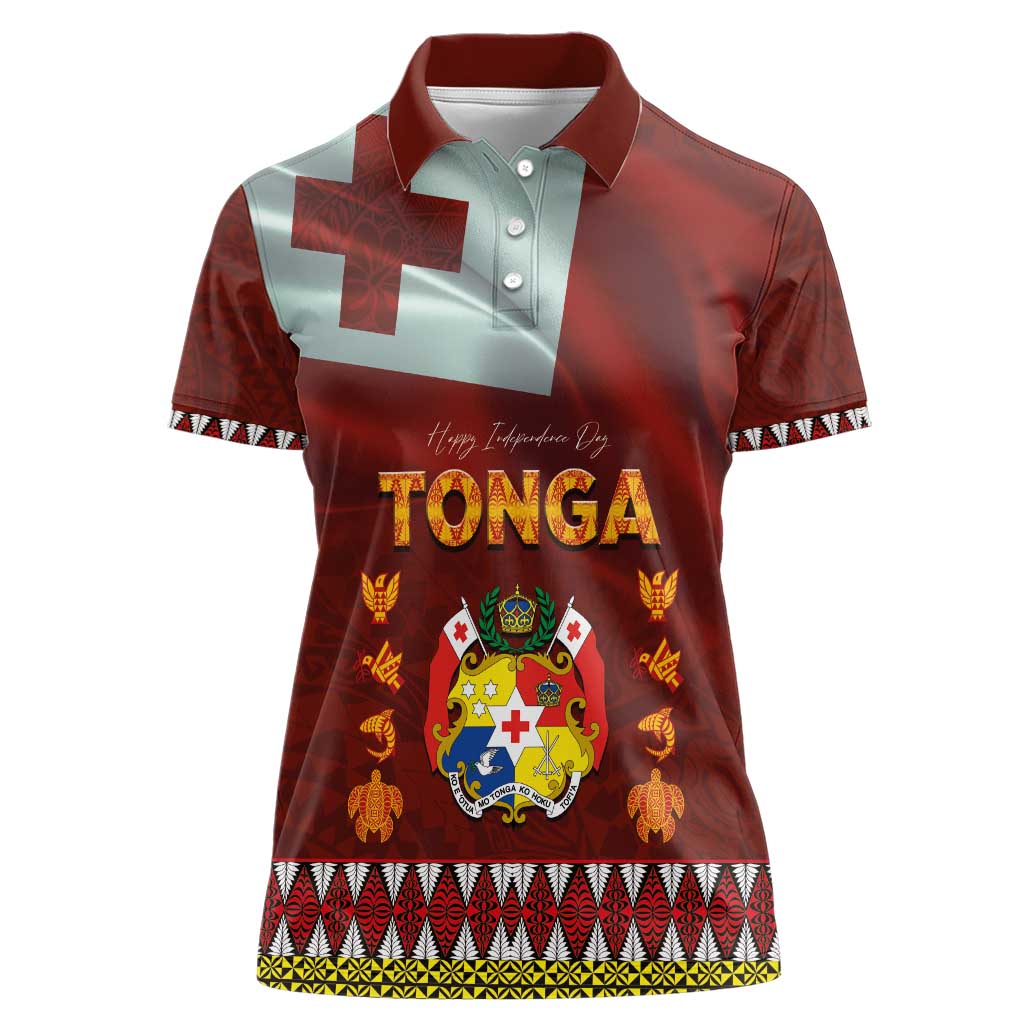 Tonga Independence Day Women Polo Shirt National Flag and Emblem with Ngatu Art Pattern LT03 Female Red - Polynesian Pride