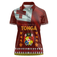 Tonga Independence Day Women Polo Shirt National Flag and Emblem with Ngatu Art Pattern LT03 Female Red - Polynesian Pride