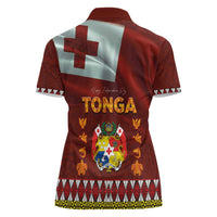 Tonga Independence Day Women Polo Shirt National Flag and Emblem with Ngatu Art Pattern LT03 - Polynesian Pride