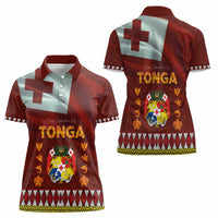 Tonga Independence Day Women Polo Shirt National Flag and Emblem with Ngatu Art Pattern LT03 - Polynesian Pride