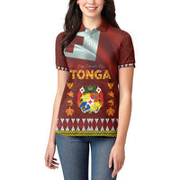 Tonga Independence Day Women Polo Shirt National Flag and Emblem with Ngatu Art Pattern LT03 - Polynesian Pride