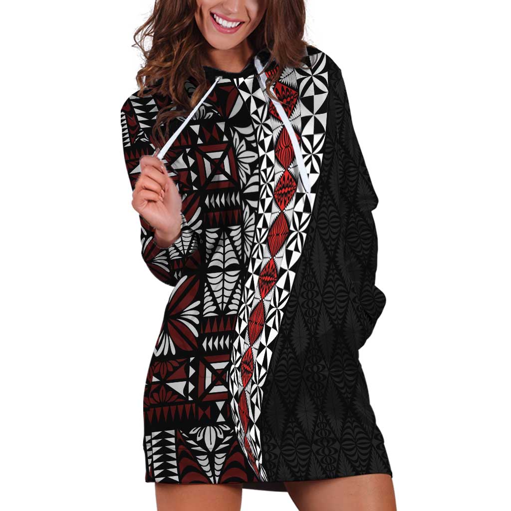 Tonga Ngatu Art Tattoo Polynesian Hoodie Dress LT03 Black - Polynesian Pride