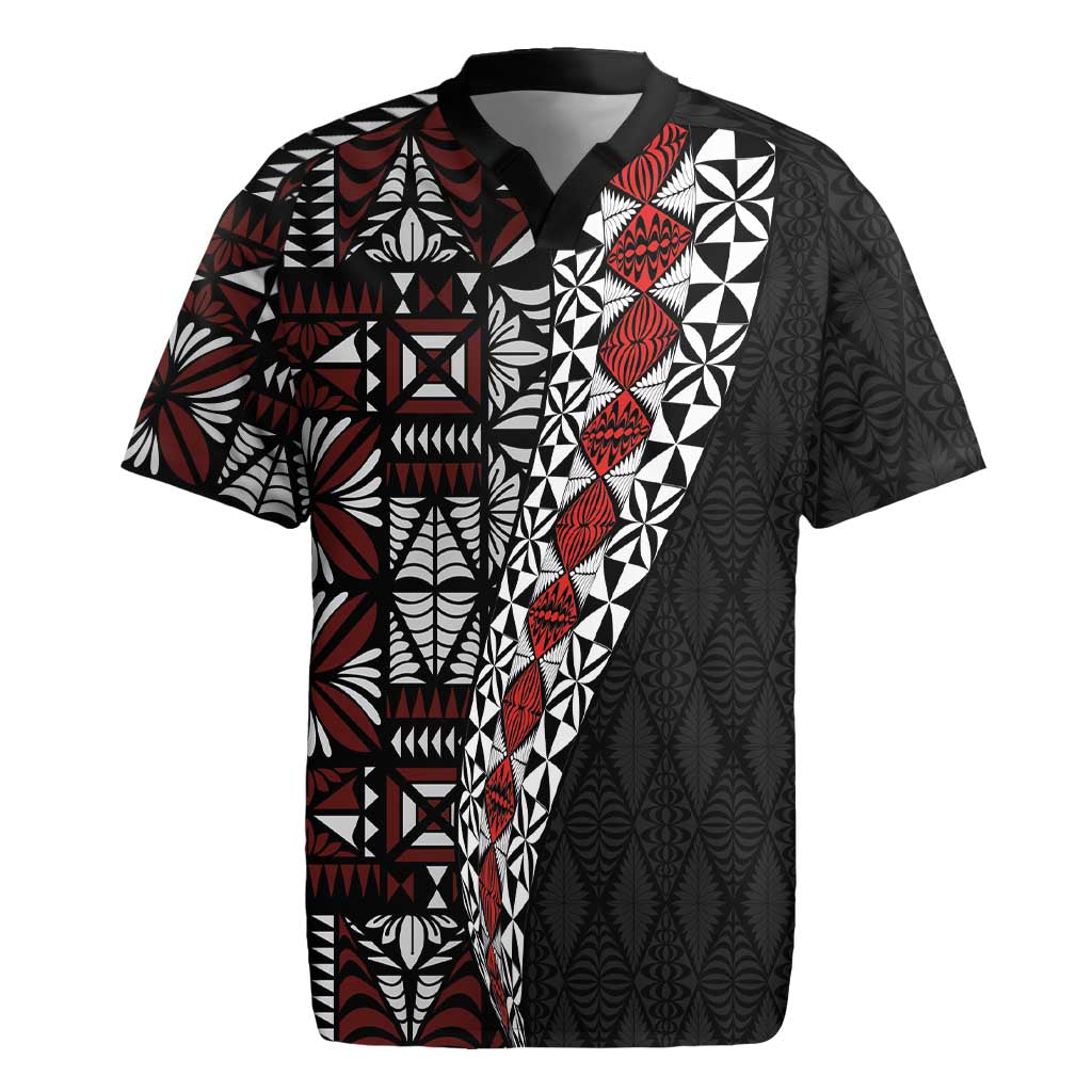 Tonga Ngatu Art Tattoo Polynesian Rugby Jersey LT03 Black - Polynesian Pride