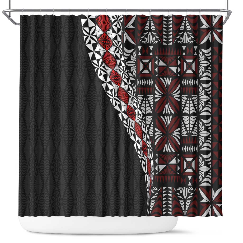 Tonga Ngatu Art Tattoo Polynesian Shower Curtain LT03 Black - Polynesian Pride