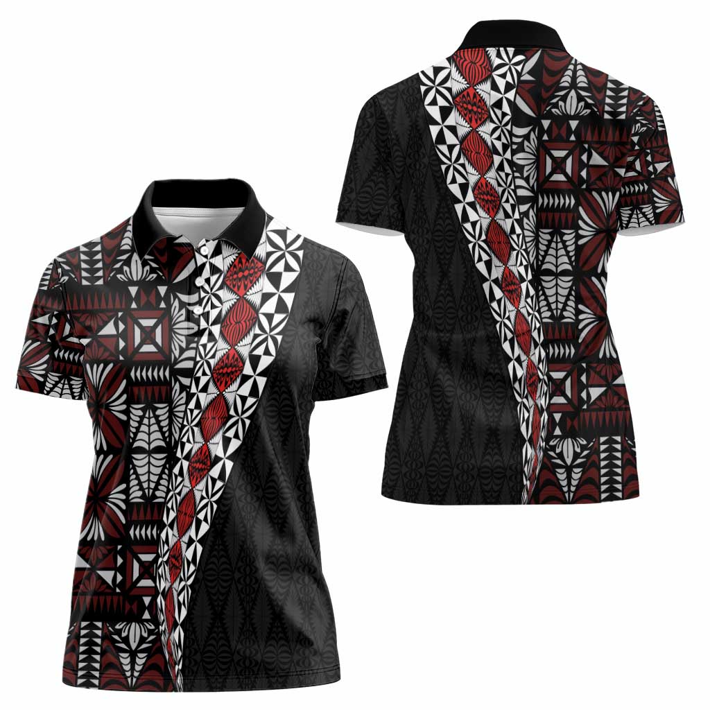 Tonga Ngatu Art Tattoo Polynesian Women Polo Shirt LT03 - Polynesian Pride