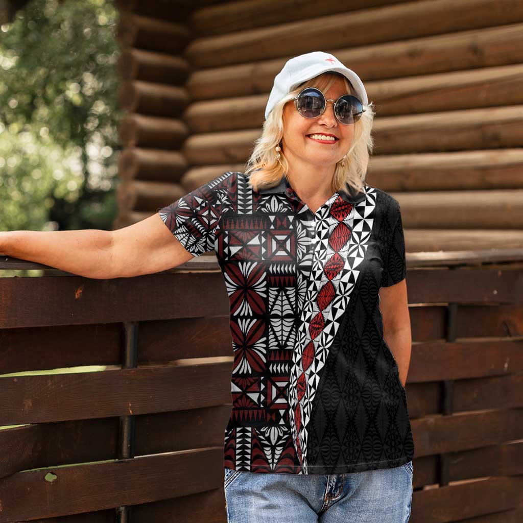 Tonga Ngatu Art Tattoo Polynesian Women Polo Shirt LT03 - Polynesian Pride