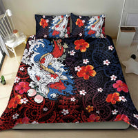 Hawaiian and Japanese Together Bedding Set Hibiscus and Koi Fish Polynesian Pattern Colorful Style LT03 - Polynesian Pride