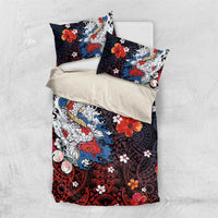 Hawaiian and Japanese Together Bedding Set Hibiscus and Koi Fish Polynesian Pattern Colorful Style LT03 US Twin 172cm x 218cm Red - Polynesian Pride
