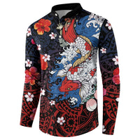 Hawaiian and Japanese Together Button Sweatshirt Hibiscus and Koi Fish Polynesian Pattern Colorful Style LT03 - Polynesian Pride