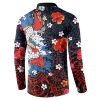 Hawaiian and Japanese Together Button Sweatshirt Hibiscus and Koi Fish Polynesian Pattern Colorful Style LT03 - Polynesian Pride