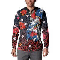 Hawaiian and Japanese Together Button Sweatshirt Hibiscus and Koi Fish Polynesian Pattern Colorful Style LT03 - Polynesian Pride