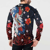 Hawaiian and Japanese Together Button Sweatshirt Hibiscus and Koi Fish Polynesian Pattern Colorful Style LT03 - Polynesian Pride
