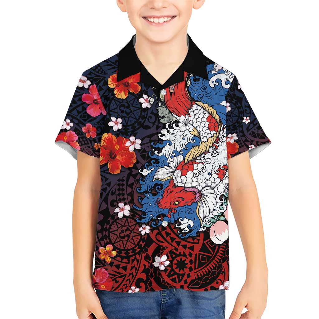 Hawaiian and Japanese Together Hawaiian Shirt Hibiscus and Koi Fish Polynesian Pattern Colorful Style LT03 - Polynesian Pride