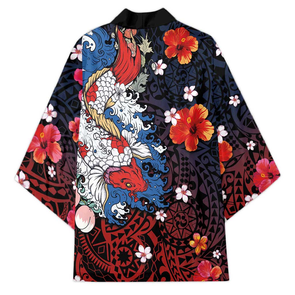 Hawaiian and Japanese Together Kimono Hibiscus and Koi Fish Polynesian Pattern Colorful Style LT03 - Polynesian Pride