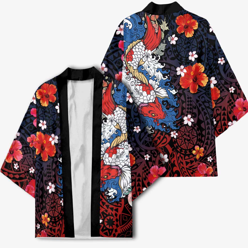 Hawaiian and Japanese Together Kimono Hibiscus and Koi Fish Polynesian Pattern Colorful Style LT03 - Polynesian Pride