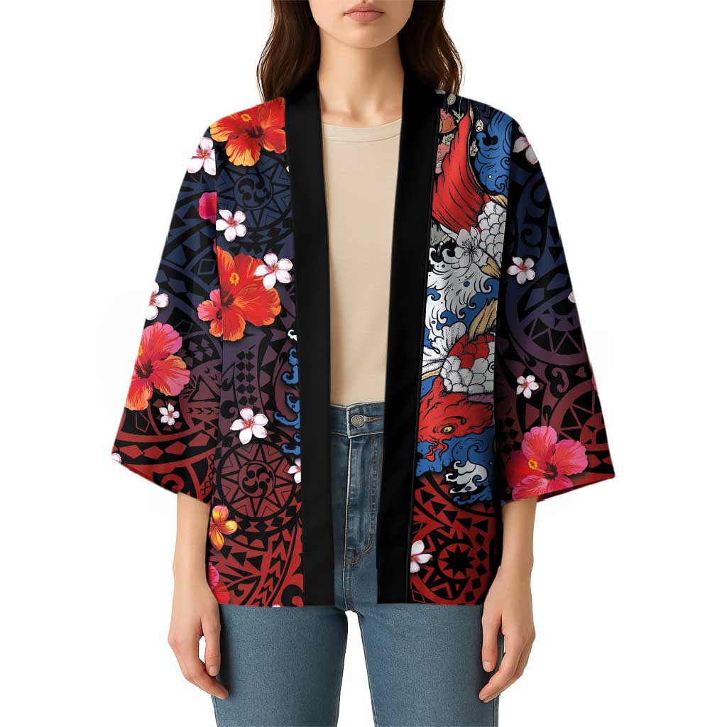 Hawaiian and Japanese Together Kimono Hibiscus and Koi Fish Polynesian Pattern Colorful Style LT03 - Polynesian Pride