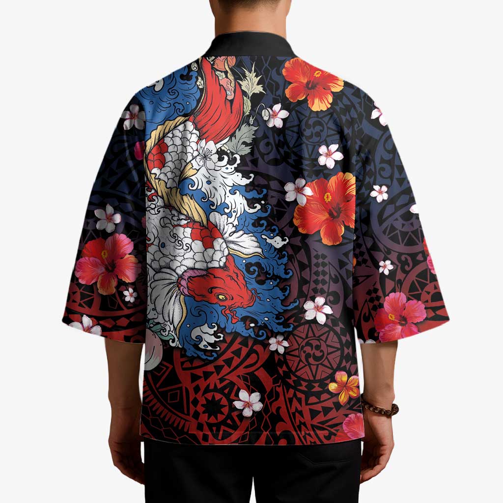 Hawaiian and Japanese Together Kimono Hibiscus and Koi Fish Polynesian Pattern Colorful Style LT03 - Polynesian Pride