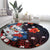 Hawaiian and Japanese Together Round Carpet Hibiscus and Koi Fish Polynesian Pattern Colorful Style