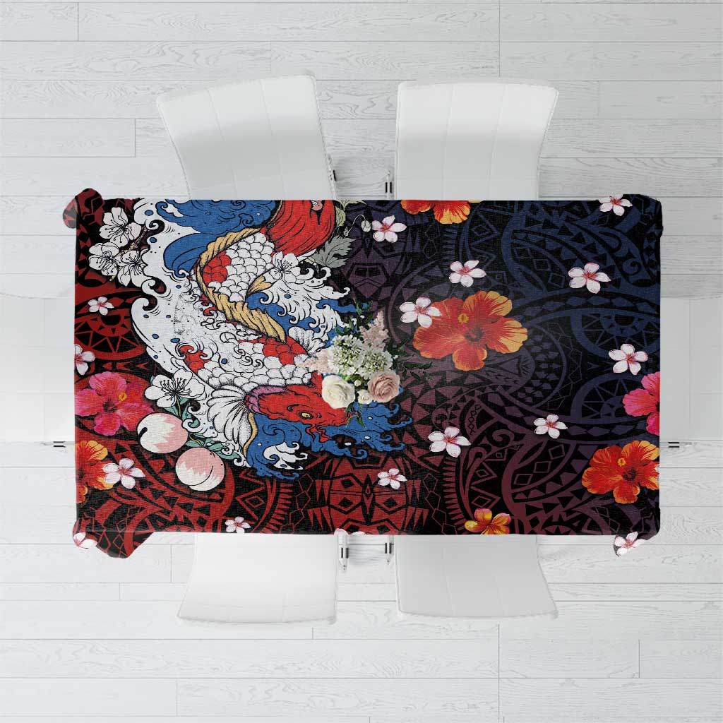 Hawaiian and Japanese Together Tablecloth Hibiscus and Koi Fish Polynesian Pattern Colorful Style LT03 Red - Polynesian Pride